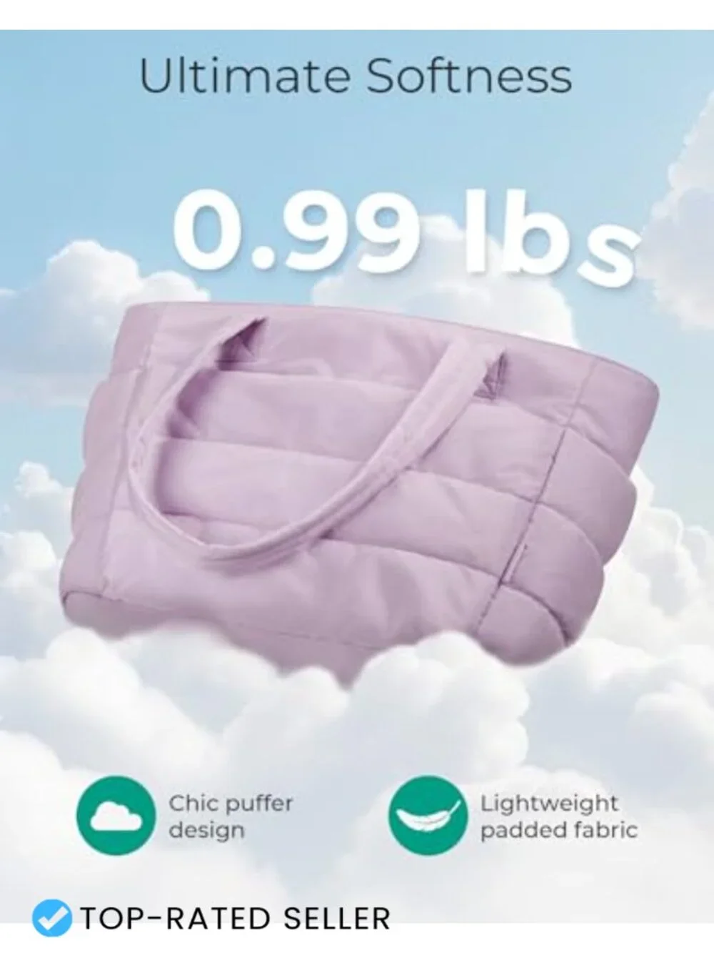 Lightweight Puffy Tote Bag with Compartments Shoulder Handbag for Travel Work